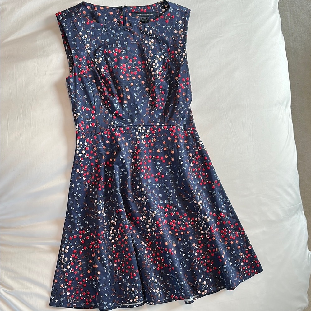 Floral Sleeveless Dress - Navy and Red